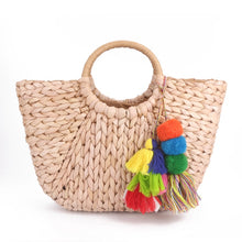 Load image into Gallery viewer, Women Pompon Beach Weaving Ladies Straw Bag