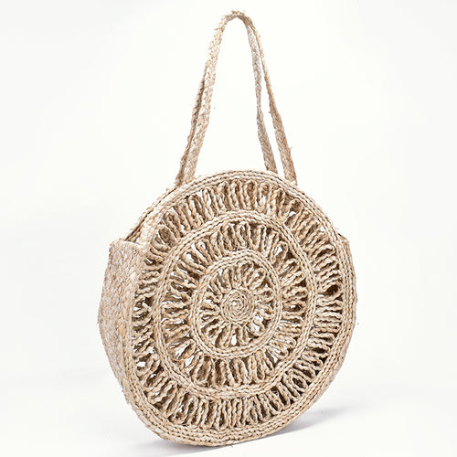 Hollow Round Shoulder Weaving Vine Grass Handbag